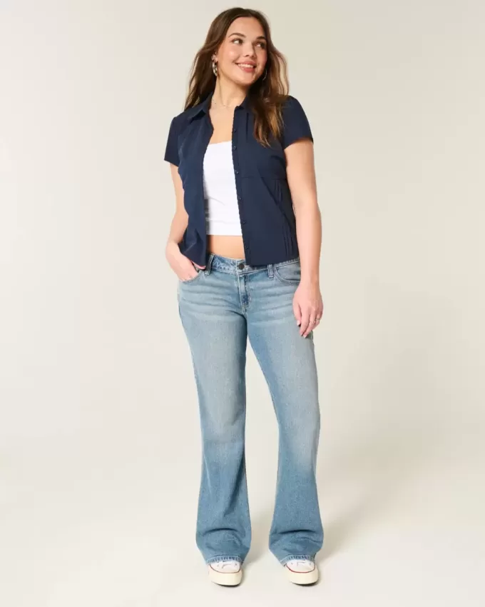 Blugi Bootcut cu talie joasă, cu spălare medie Blugi Bootcut cu talie joasă, cu spălare medie