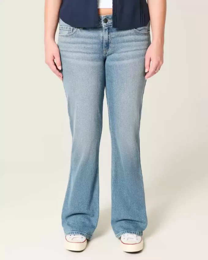 Blugi Bootcut cu talie joasă, cu spălare medie Blugi Bootcut cu talie joasă, cu spălare medie