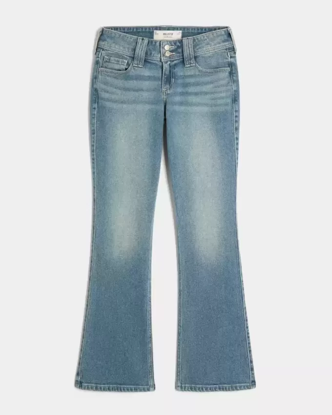 Blugi bootcut cu talie joasă, cu spălare medie, cu flori brodate Blugi bootcut cu talie joasă, cu spălare medie, cu flori brodate