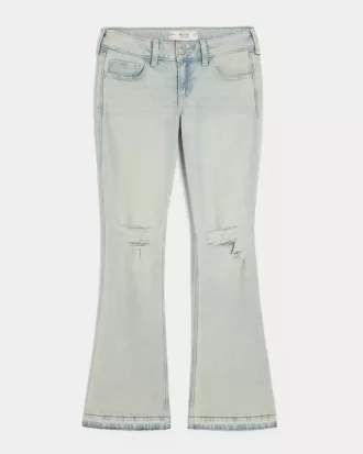 Blugi bootcut cu talie joasă, rupte, spălate ușor