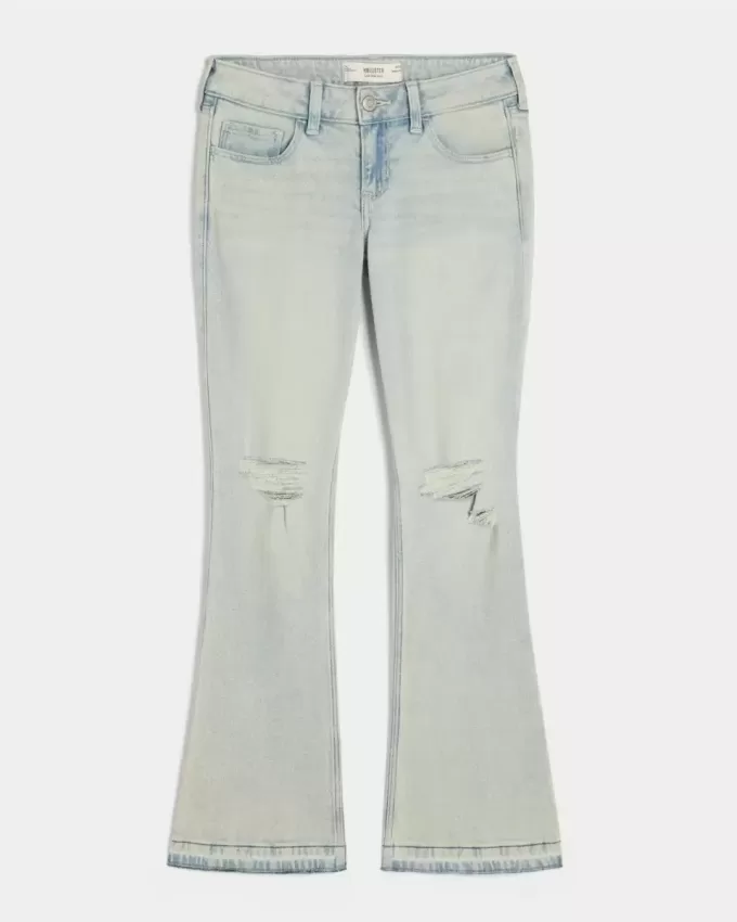 Blugi bootcut cu talie joasă, rupte, spălate ușor Blugi bootcut cu talie joasă, rupte, spălate ușor