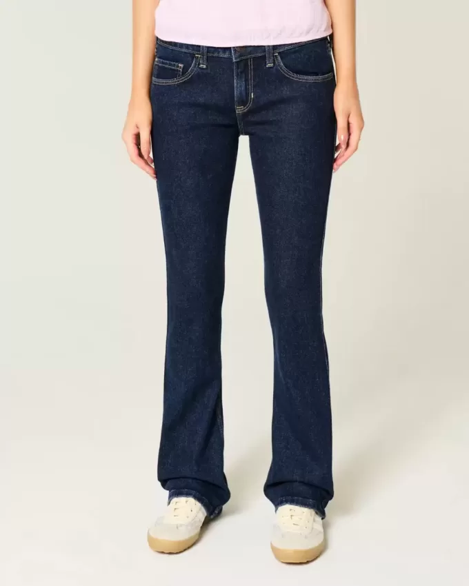 Blugi bootcut cu talie joasă, spălate întunecat Blugi bootcut cu talie joasă, spălate întunecat