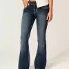 Blugi bootcut cu talie joasă, spălate întunecat Blugi bootcut cu talie joasă, spălate întunecat