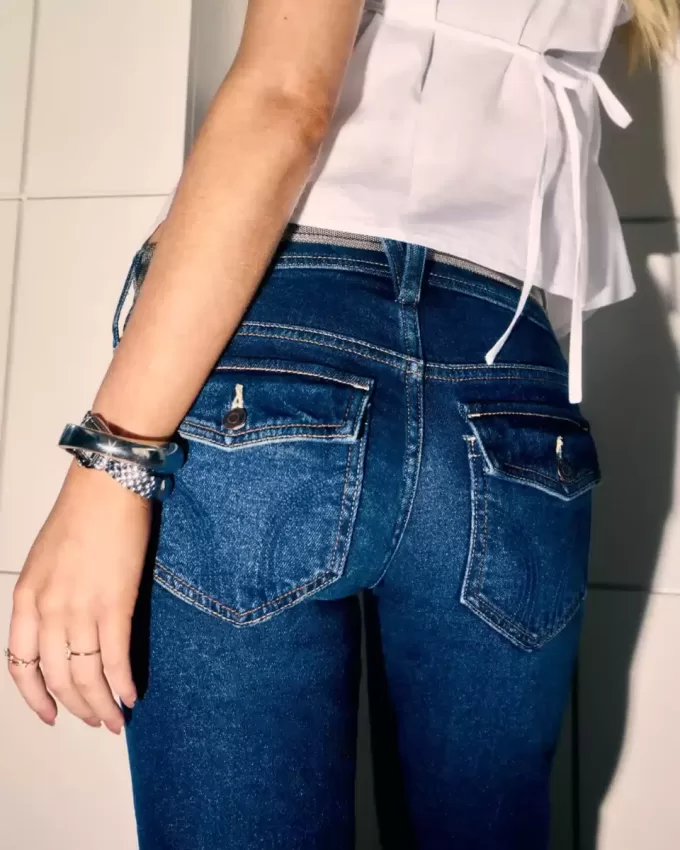 Blugi bootcut cu talie joasă, spălate întunecat Blugi bootcut cu talie joasă, spălate întunecat