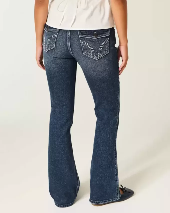 Blugi bootcut cu talie joasă, spălate întunecat Blugi bootcut cu talie joasă, spălate întunecat