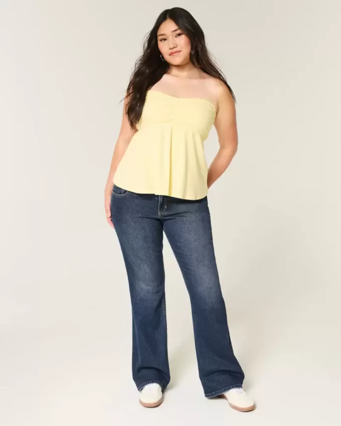 Blugi bootcut cu talie joasă, spălate întunecat Blugi bootcut cu talie joasă, spălate întunecat