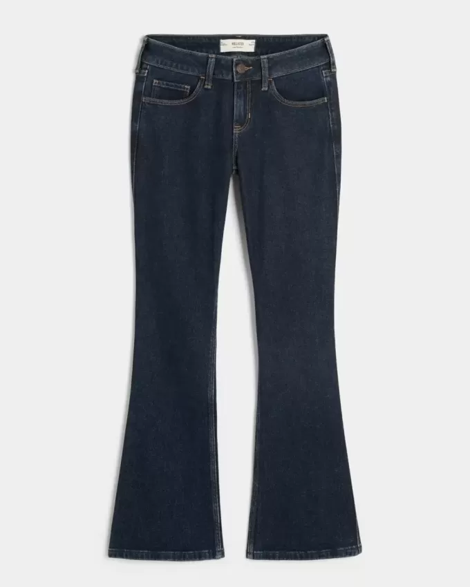 Blugi bootcut cu talie joasă, spălate întunecat Blugi bootcut cu talie joasă, spălate întunecat