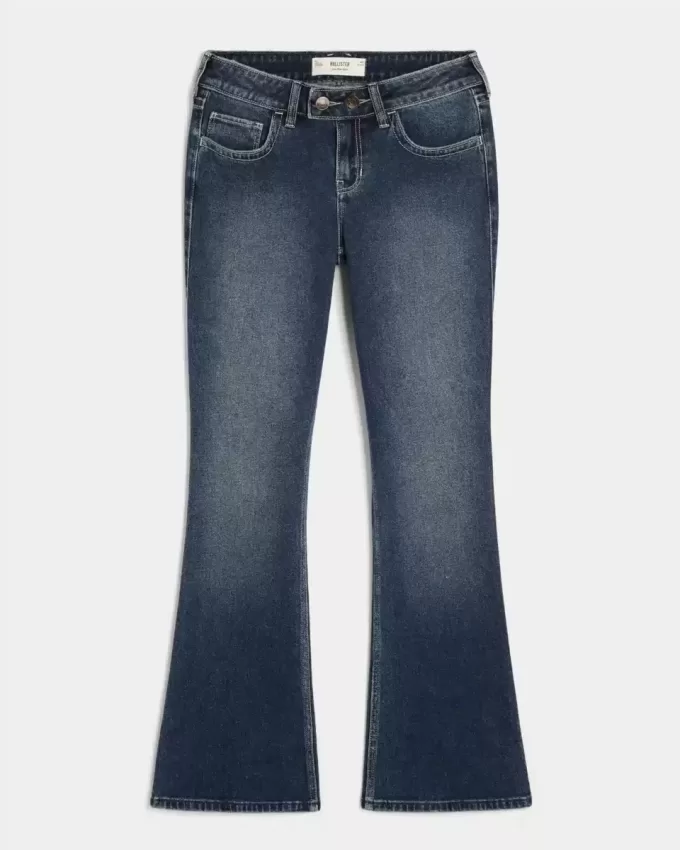 Blugi bootcut cu talie joasă, spălate întunecat Blugi bootcut cu talie joasă, spălate întunecat