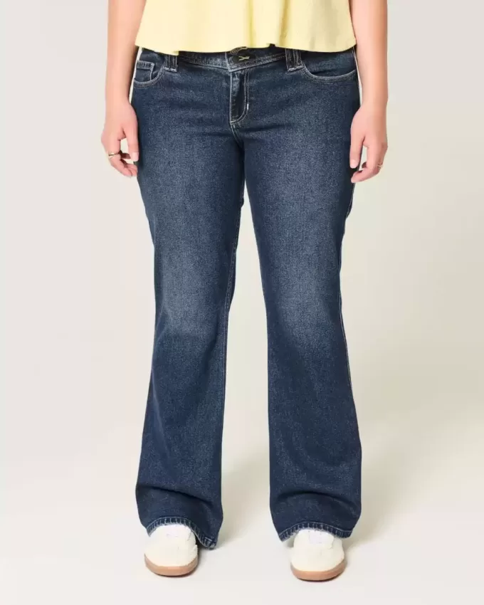 Blugi bootcut cu talie joasă, spălate întunecat Blugi bootcut cu talie joasă, spălate întunecat