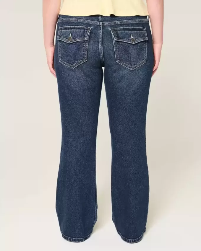 Blugi bootcut cu talie joasă, spălate întunecat Blugi bootcut cu talie joasă, spălate întunecat