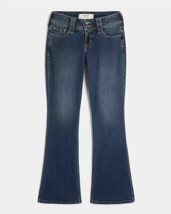 Blugi bootcut cu talie joasă, spălate întunecat Blugi bootcut cu talie joasă, spălate întunecat