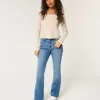 Blugi bootcut cu talie medie cu spalare medie Blugi bootcut cu talie medie cu spalare medie