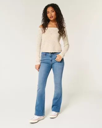 Blugi bootcut cu talie medie cu spalare medie