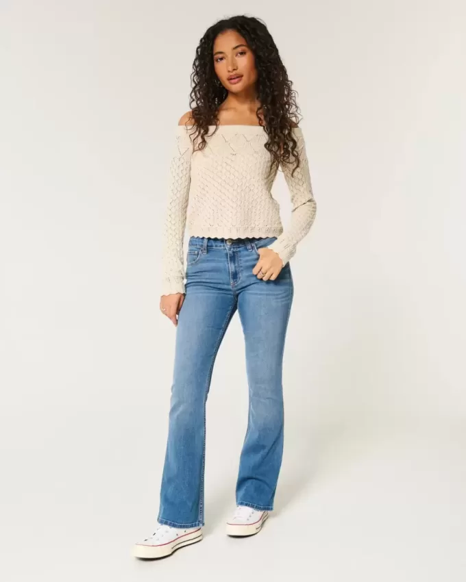 Blugi bootcut cu talie medie cu spalare medie Blugi bootcut cu talie medie cu spalare medie