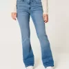 Blugi bootcut cu talie medie cu spalare medie Blugi bootcut cu talie medie cu spalare medie