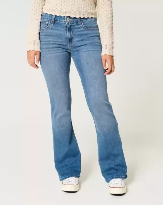 Blugi bootcut cu talie medie cu spalare medie
