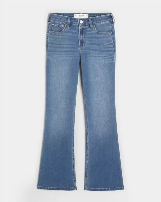 Blugi bootcut cu talie medie cu spalare medie Blugi bootcut cu talie medie cu spalare medie