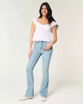 Blugi bootcut cu talie medie, cu spalare usoara