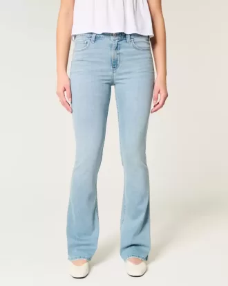 Blugi bootcut cu talie medie, cu spalare usoara