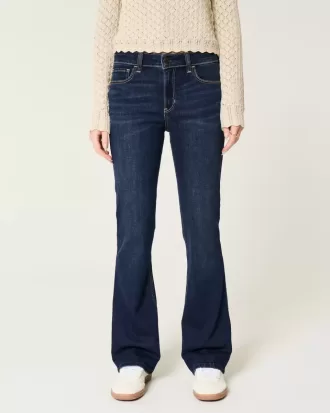 Blugi bootcut cu talie medie, spalat la culoare inchisa