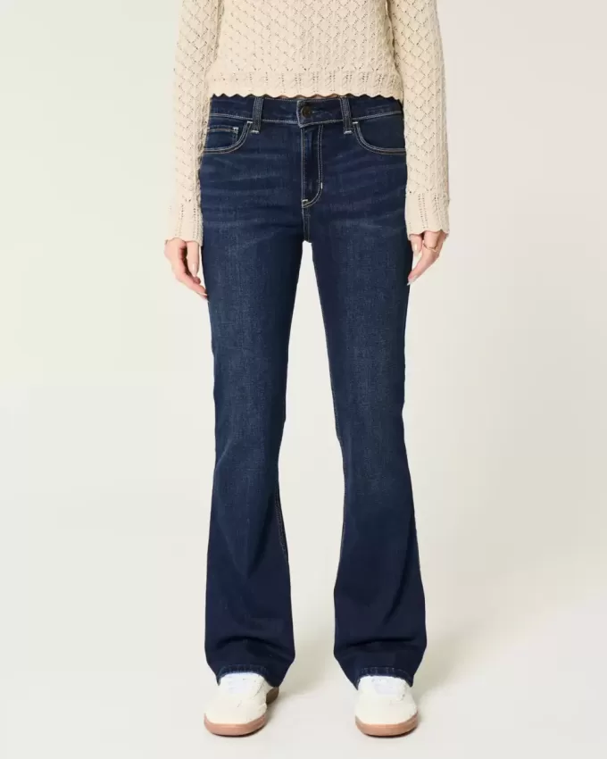 Blugi bootcut cu talie medie, spalat la culoare inchisa Blugi bootcut cu talie medie, spalat la culoare inchisa