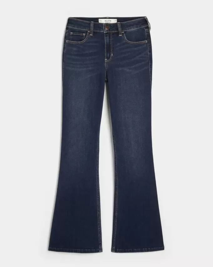 Blugi bootcut cu talie medie, spalat la culoare inchisa Blugi bootcut cu talie medie, spalat la culoare inchisa