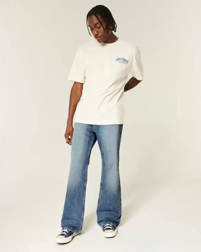 Blugi bootcut largi cu spalare medie Blugi bootcut largi cu spalare medie