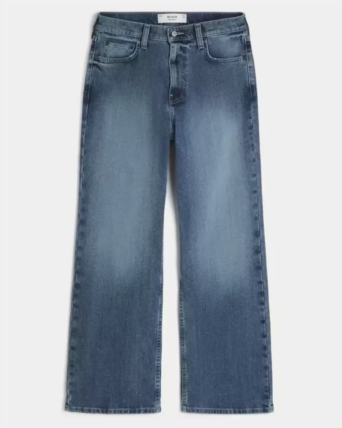 Blugi bootcut largi cu spalare medie Blugi bootcut largi cu spalare medie