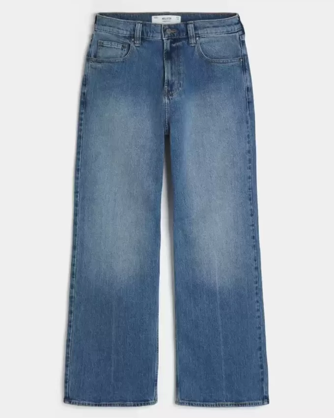 Blugi bootcut largi cu spalare medie Blugi bootcut largi cu spalare medie