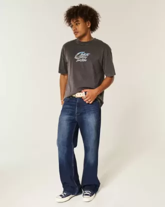 Blugi bootcut largi la culoare închisă