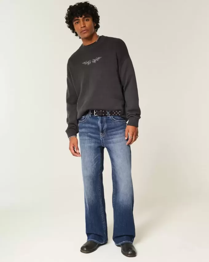 Blugi bootcut largi la culoare închisă Blugi bootcut largi la culoare închisă