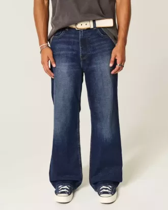 Blugi bootcut largi la culoare închisă