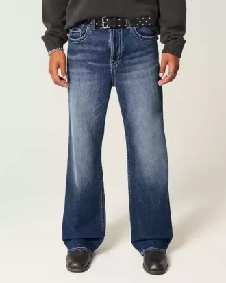 Blugi bootcut largi la culoare închisă