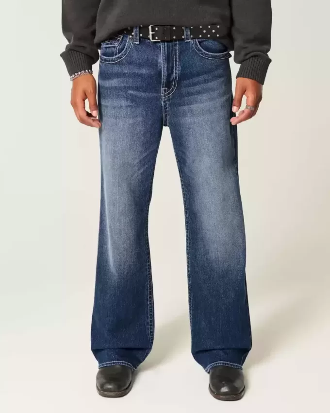 Blugi bootcut largi la culoare închisă Blugi bootcut largi la culoare închisă