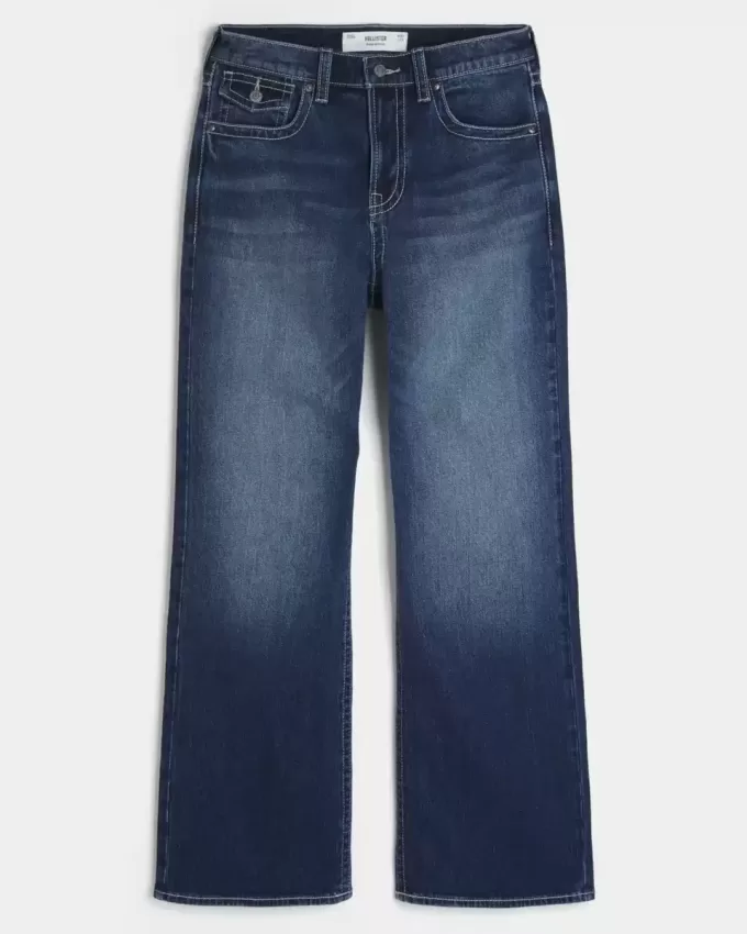 Blugi bootcut largi la culoare închisă Blugi bootcut largi la culoare închisă