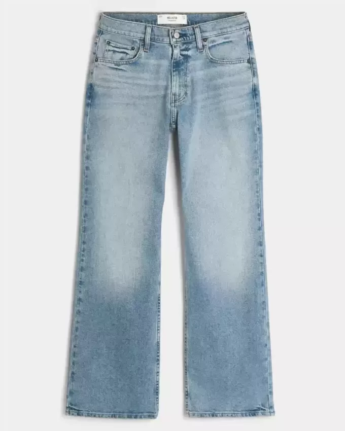 Blugi bootcut relaxați cu spălare medie Blugi bootcut relaxați cu spălare medie
