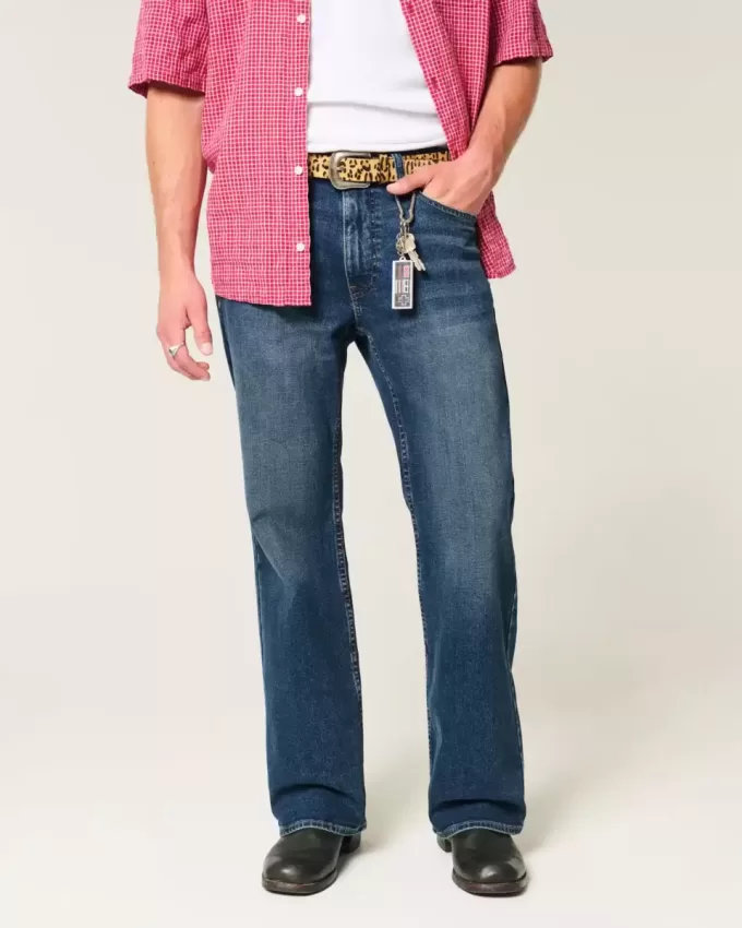 Blugi bootcut relaxați cu spălare închisă Blugi bootcut relaxați cu spălare închisă