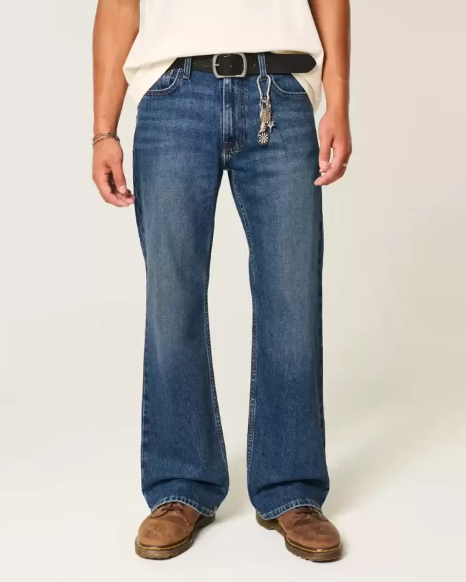 Blugi bootcut relaxați cu spălare închisă Blugi bootcut relaxați cu spălare închisă