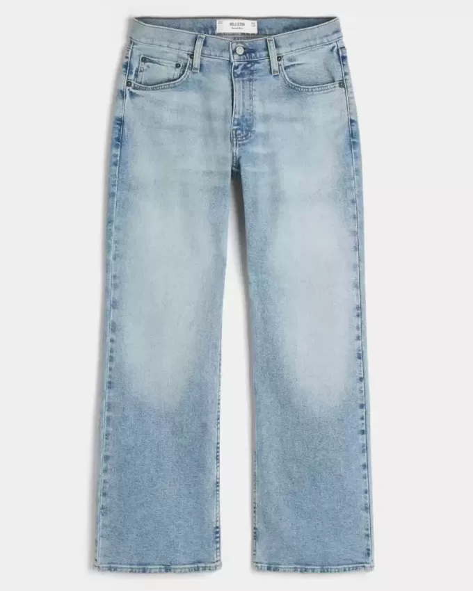 Blugi bootcut relaxați cu spălare ușoară Blugi bootcut relaxați cu spălare ușoară