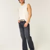 Blugi cu bootcut negri și relaxați spălați Blugi cu bootcut negri și relaxați spălați