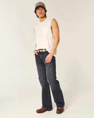 Blugi cu bootcut negri și relaxați spălați Blugi cu bootcut negri și relaxați spălați