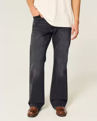 Blugi cu bootcut negri și relaxați spălați Blugi cu bootcut negri și relaxați spălați