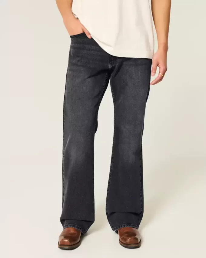 Blugi cu bootcut negri și relaxați spălați Blugi cu bootcut negri și relaxați spălați