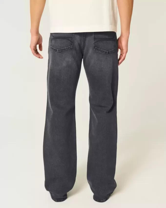 Blugi cu bootcut negri și relaxați spălați Blugi cu bootcut negri și relaxați spălați