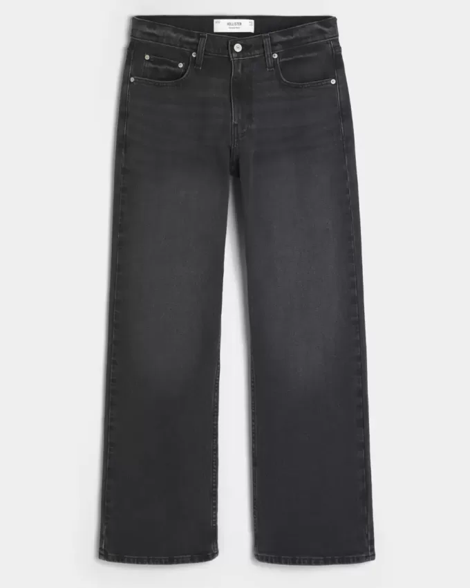Blugi cu bootcut negri și relaxați spălați Blugi cu bootcut negri și relaxați spălați