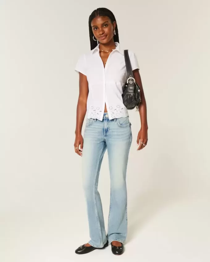 Blugi cu talie joasă, cu spălare medie, brodați Butterfly Bootcut Blugi cu talie joasă, cu spălare medie, brodați Butterfly Bootcut