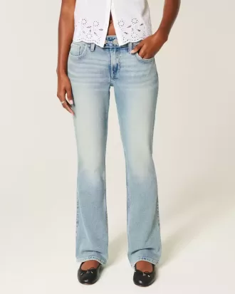 Blugi cu talie joasă, cu spălare medie, brodați Butterfly Bootcut