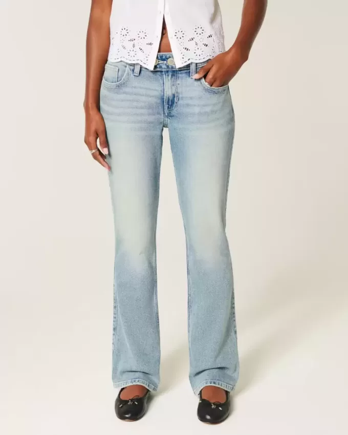 Blugi cu talie joasă, cu spălare medie, brodați Butterfly Bootcut Blugi cu talie joasă, cu spălare medie, brodați Butterfly Bootcut