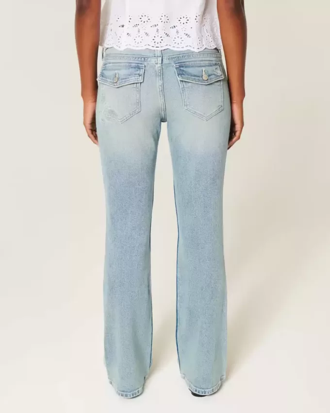 Blugi cu talie joasă, cu spălare medie, brodați Butterfly Bootcut Blugi cu talie joasă, cu spălare medie, brodați Butterfly Bootcut