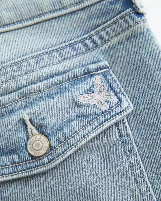 Blugi cu talie joasă, cu spălare medie, brodați Butterfly Bootcut Blugi cu talie joasă, cu spălare medie, brodați Butterfly Bootcut
